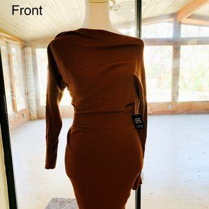 NWT Rustic Orange Off The Shoulder Midi Sweater Dress